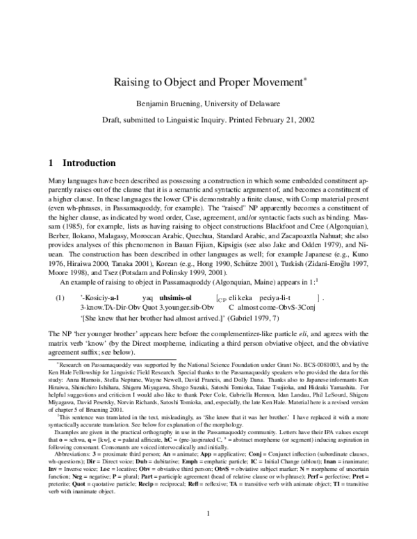 (PDF) Raising to Object and Proper Movement