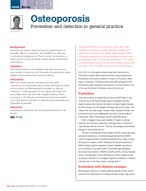 (PDF) Osteoporosis - prevention and detection in general practice