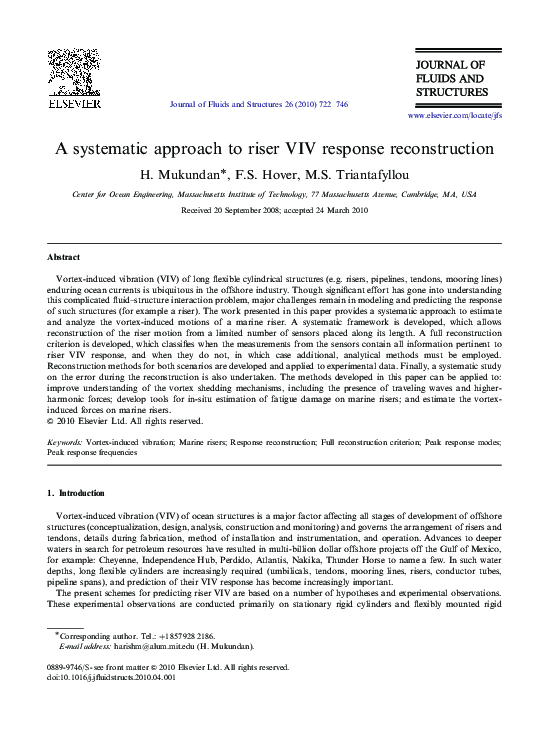 (PDF) A systematic approach to riser VIV response reconstruction