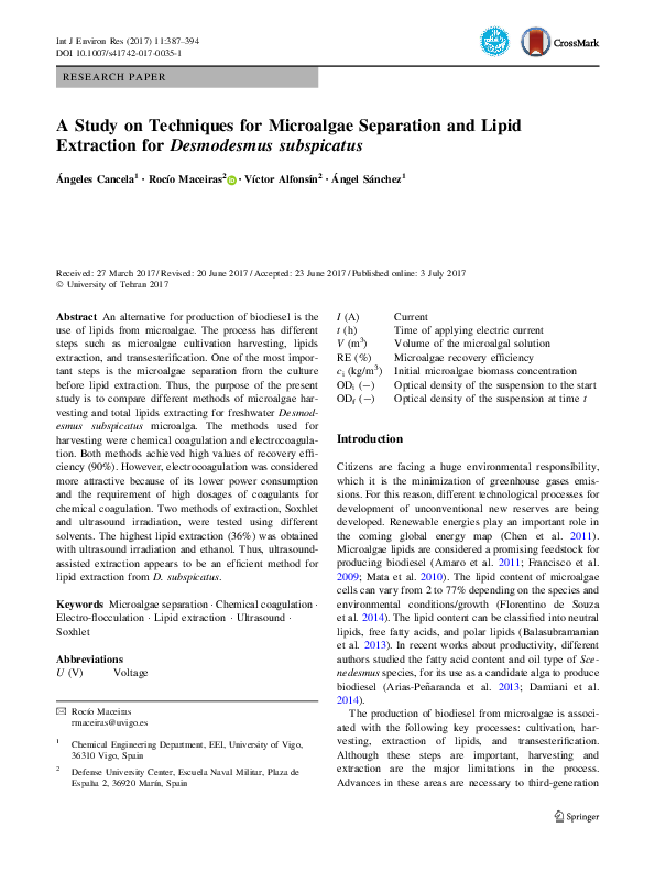 (PDF) A Study on Techniques for Microalgae Separation and Lipid ...