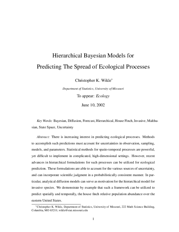 (PDF) Hierarchical Bayesian models for predicting the spread of ...