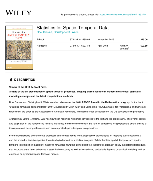 (PDF) Statistics for Spatio-Temporal Data