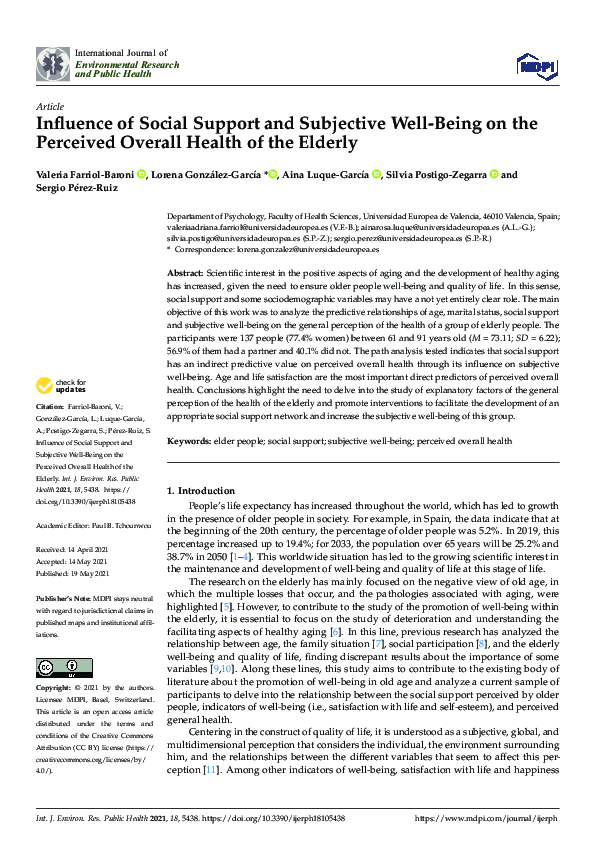 (PDF) Influence of Social Support and Subjective Well-Being on the ...