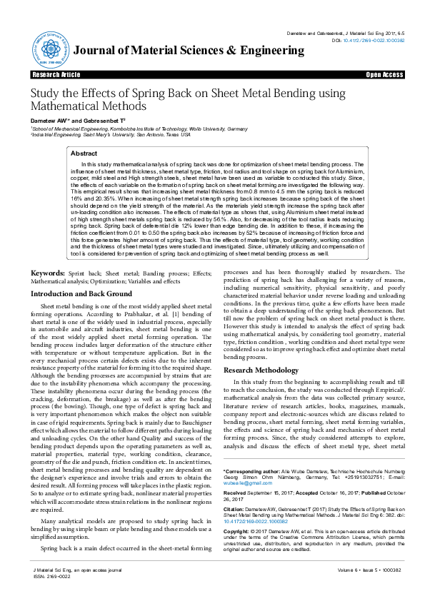 (PDF) Study the Effects of Spring Back on Sheet Metal Bending using ...