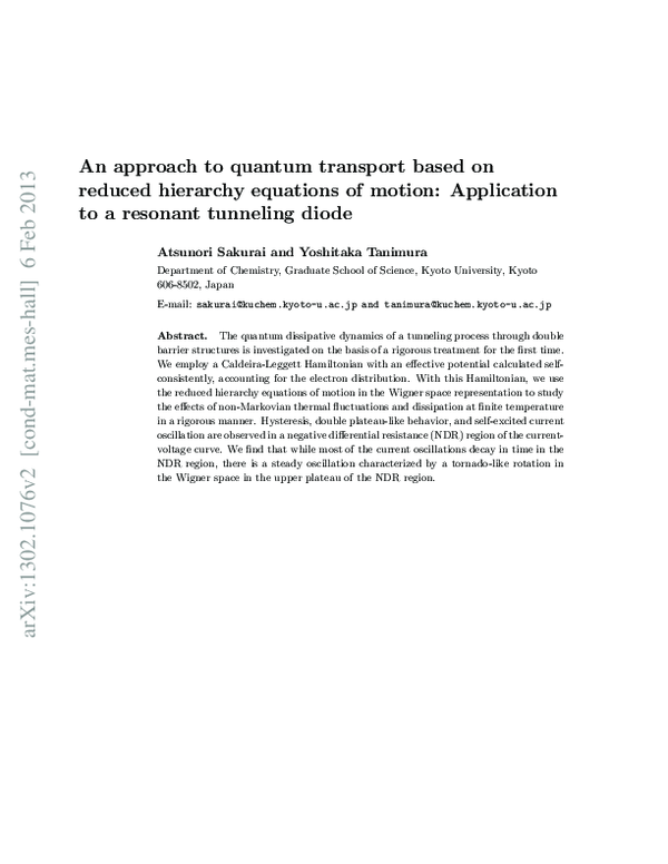 (PDF) An Approach to Quantum Transport Based on Reduced Hierarchy ...