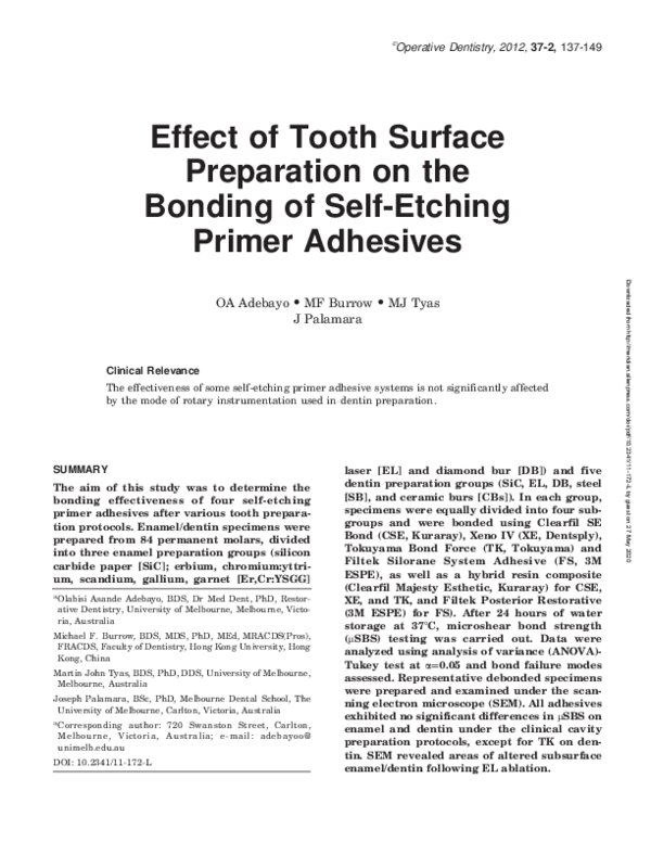 (PDF) Effect of Tooth Surface Preparation on the Bonding of Self ...