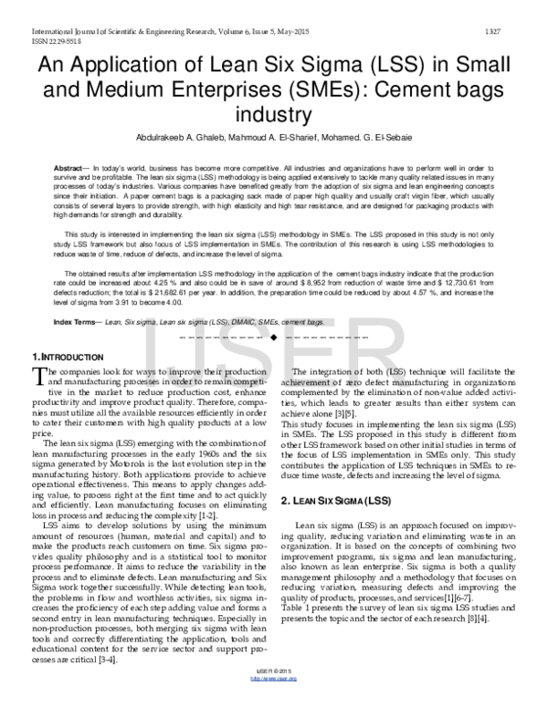 (PDF) An Application of Lean Six Sigma (LSS) in Small and Medium ...