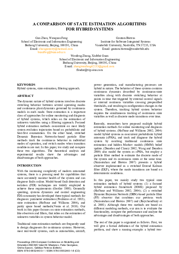 (PDF) A Comparsion Of State Estimation Algorithms For Hybrid Systems