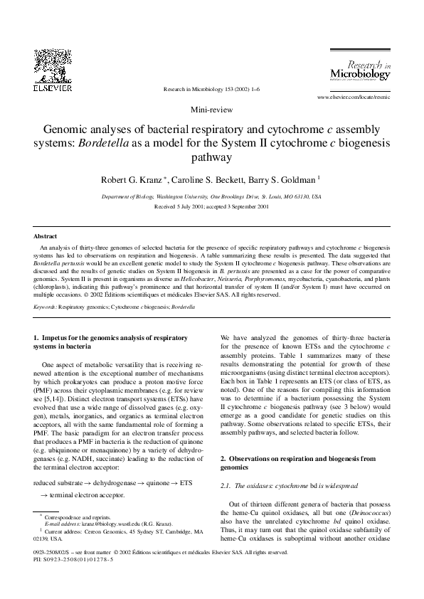 (PDF) Genomic analyses of bacterial respiratory and cytochrome c ...