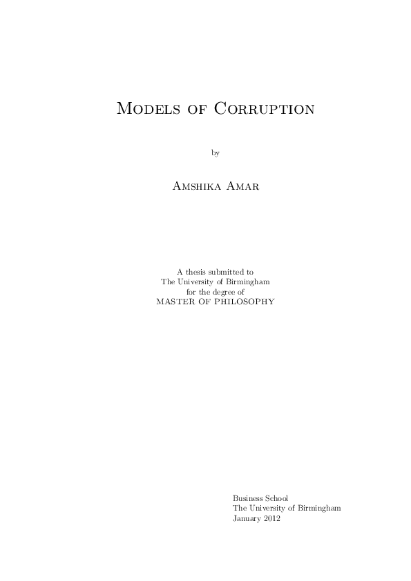 (PDF) Models of corruption