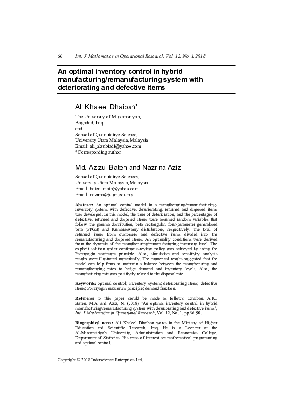 (PDF) An optimal inventory control in hybrid manufacturing ...
