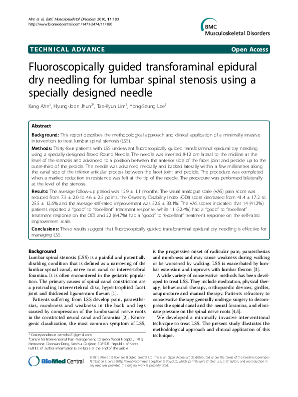 (PDF) Fluoroscopically guided transforaminal epidural dry needling for