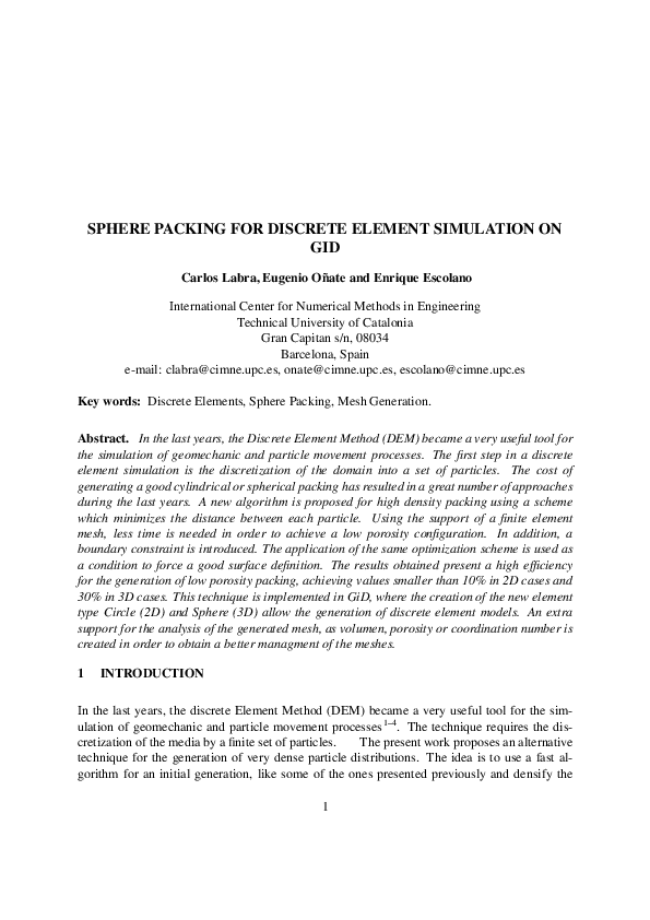 (PDF) Sphere packing for discrete element simulation on GiD