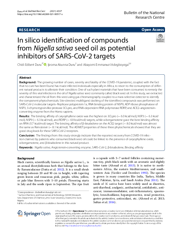 (PDF) In silico identification of compounds from Nigella sativa seed ...