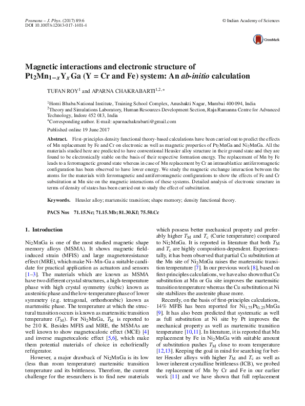 (PDF) Magnetic interactions and electronic structure of Pt 2 Mn 1 − x Y ...
