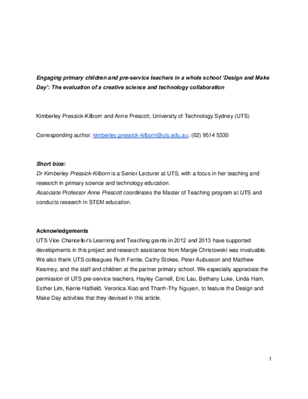 (PDF) Engaging Primary Children and Pre-Service Teachers in a Whole ...