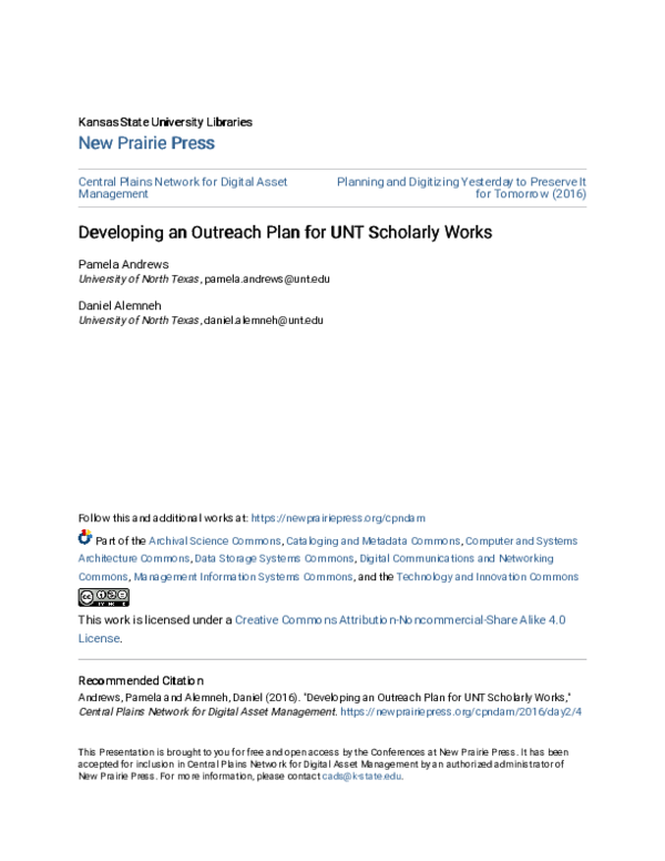 (PDF) Developing an Outreach Plan for UNT Scholarly Works