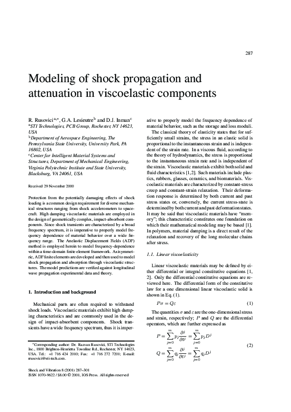 (PDF) Modeling of shock propagation and attenuation in viscoelastic ...