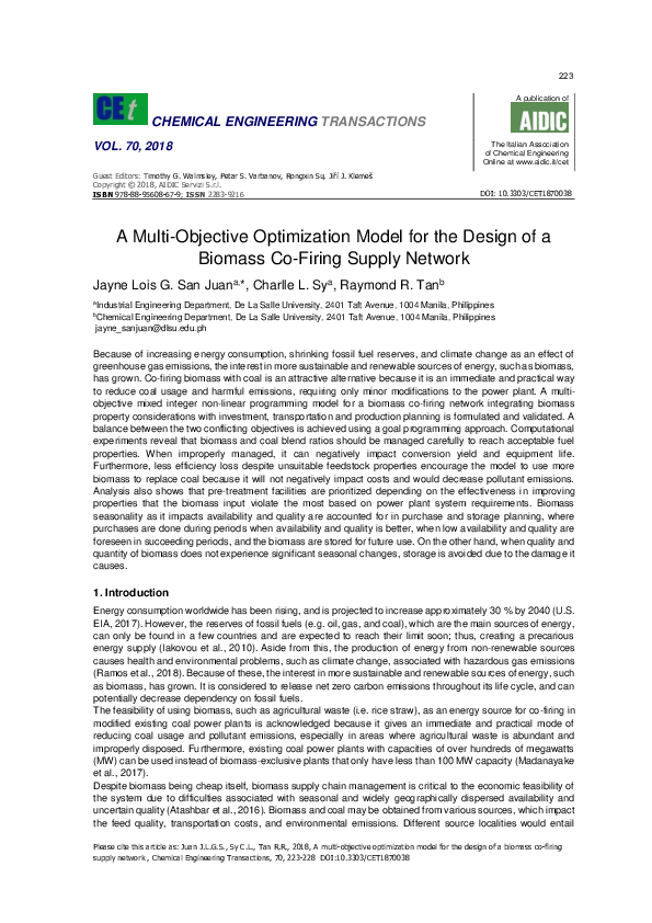 (PDF) A multi-objective optimization model for the design of a biomass ...