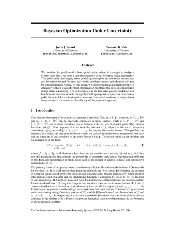 (PDF) Bayesian Optimization Under Uncertainty