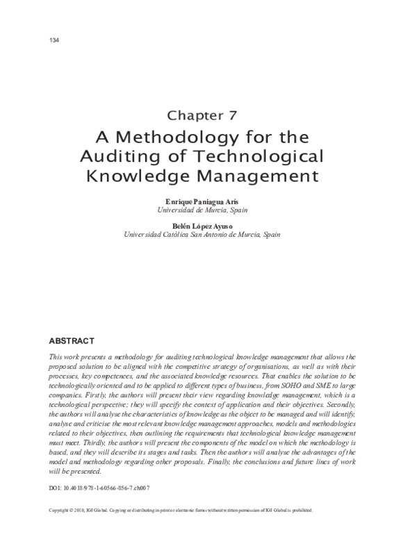 (PDF) A Methodology for the Auditing of Technological Knowledge Management
