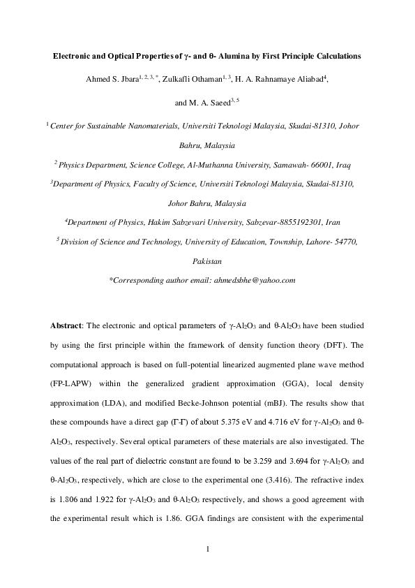 (PDF) Electronic and Optical Properties of γ- and -Alumina by First ...