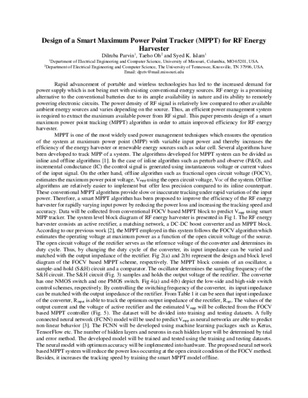 (PDF) Design of a Smart Maximum Power Point Tracker (MPPT) for RF ...