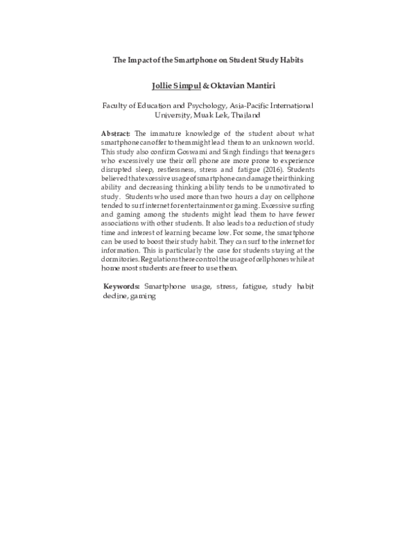 (PDF) The Impact of the Smartphone on Student Study Habits