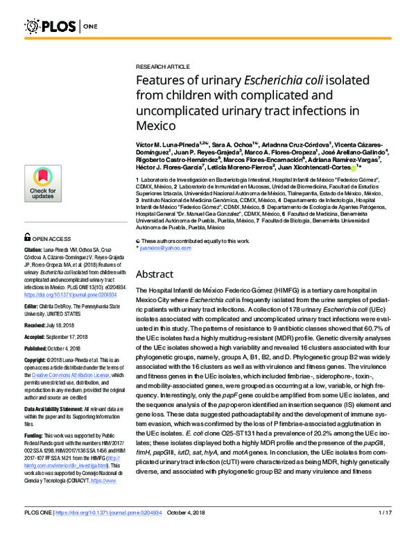 (PDF) Features of urinary Escherichia coli isolated from children with ...