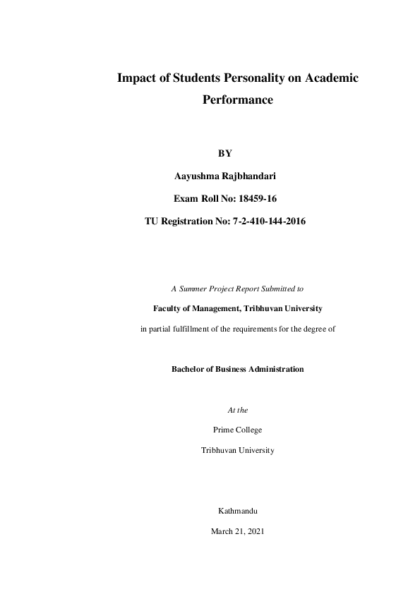 (PDF) Impact of personality on Academic Performance