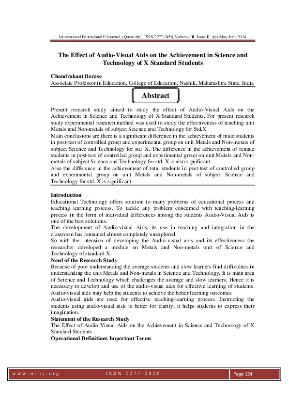 (PDF) The Effect of Audio-Visual Aids on the Achievement in Science and ...