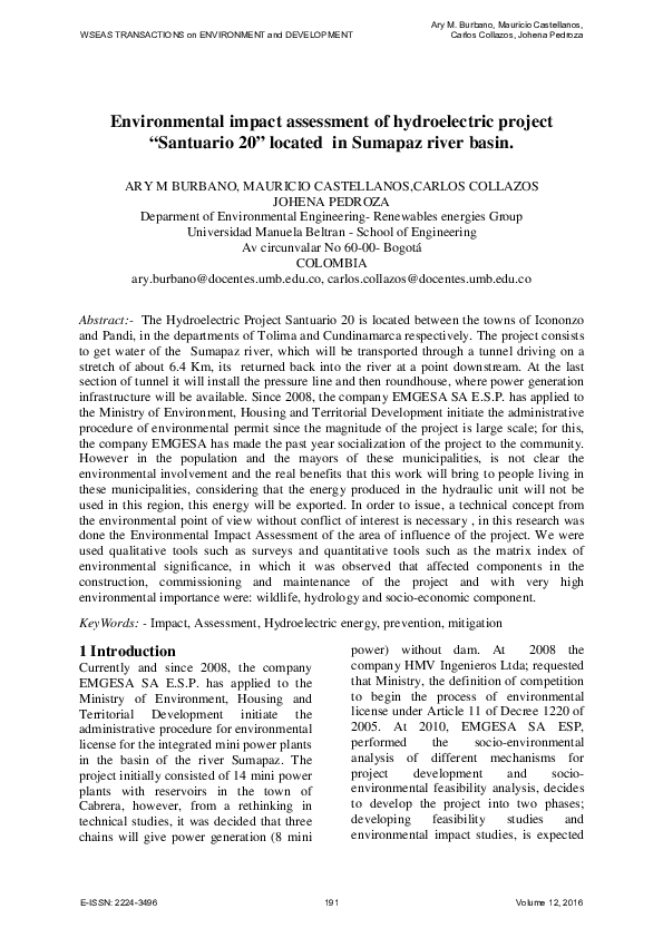 (PDF) Environmental impact assessment of hydroelectric project ...