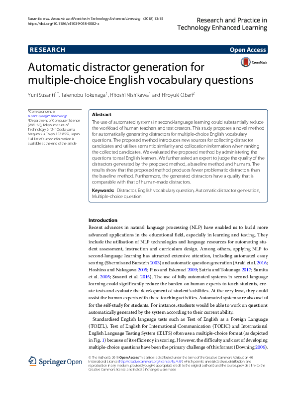 (PDF) Automatic distractor generation for multiple-choice English ...