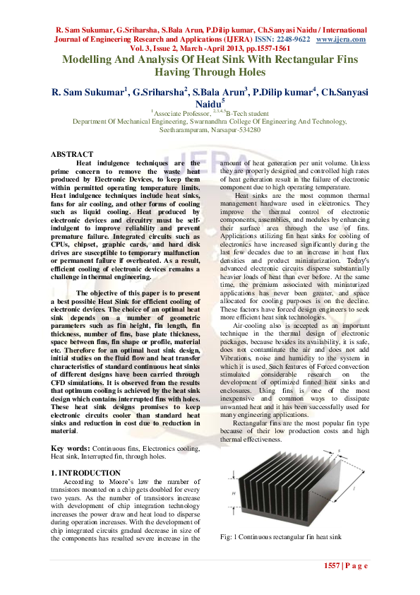 (PDF) Modelling And Analysis Of Heat Sink With Rectangular Fins Having ...