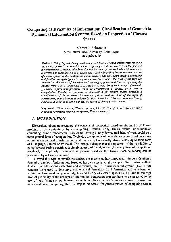 (PDF) Computing as Dynamics of Information : Classification of ...