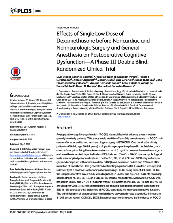 (PDF) Effects of Single Low Dose of Dexamethasone before Noncardiac and ...