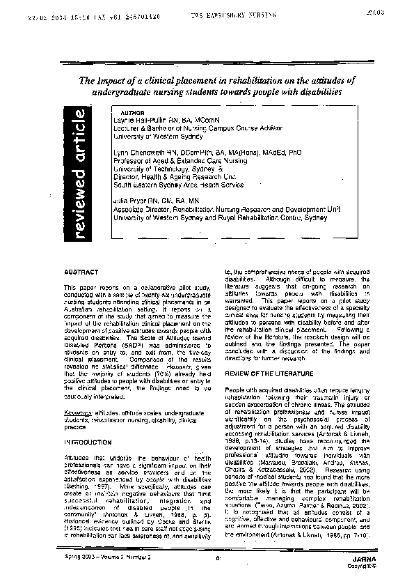 (PDF) The impact of a clinical placement in rehabilitation on the ...