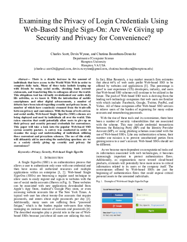 (PDF) Examining the Privacy of Login Credentials Using Web-Based Single ...