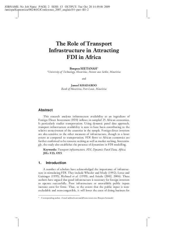 (PDF) The Role of Transport Infrastructure in Attracting FDI in Africa