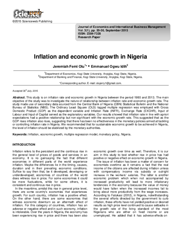 (PDF) Inflation and economic growth in Nigeria