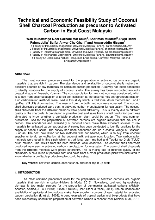 (PDF) Technical and Economic Feasibility Study of Coconut Shell