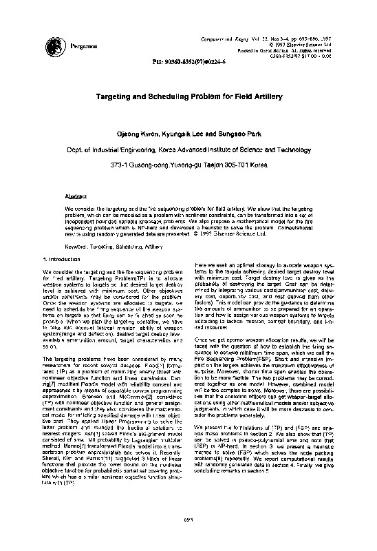 (PDF) Targeting and scheduling problem for field artillery