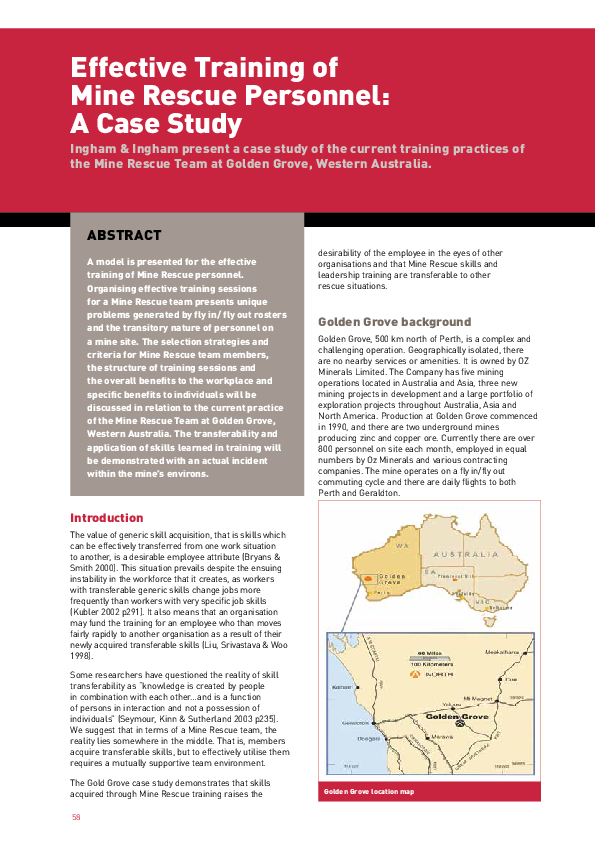 (PDF) Effective Training of Mine Rescue Personnel: A Case Study