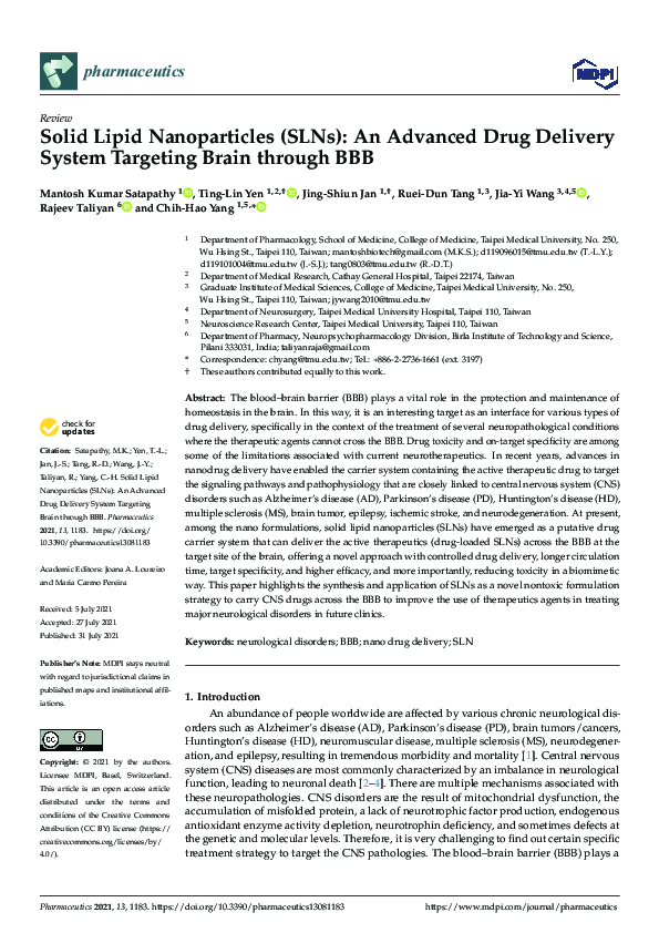 (PDF) Solid Lipid Nanoparticles (SLNs): An Advanced Drug Delivery ...