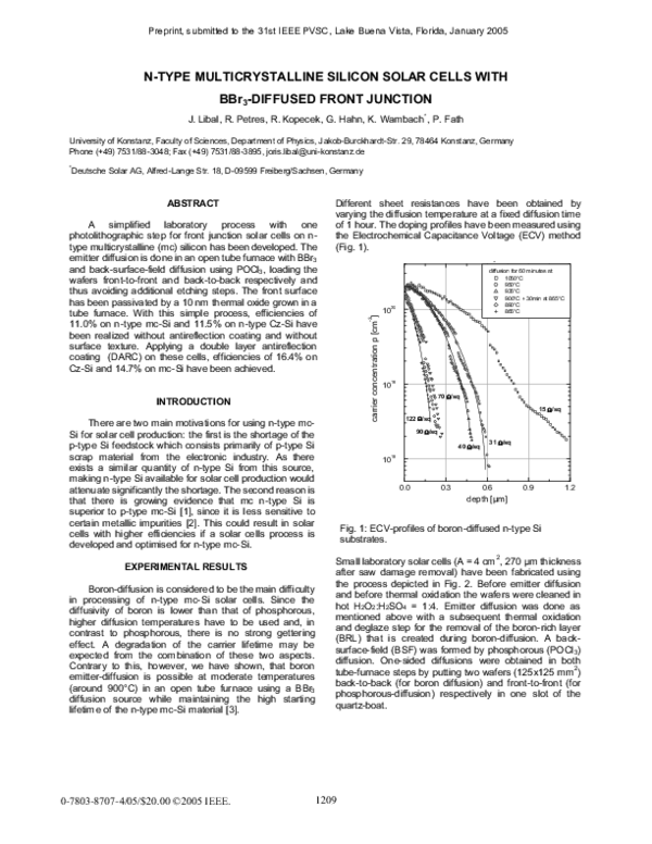 (PDF) N-type multicrystalline silicon solar cells with BBr3-diffused ...