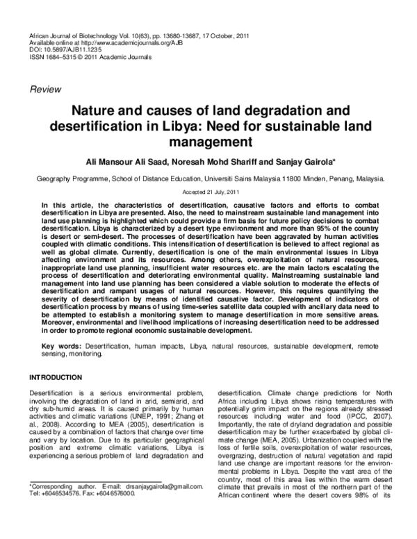 (PDF) Nature and causes of land degradation and desertification in ...