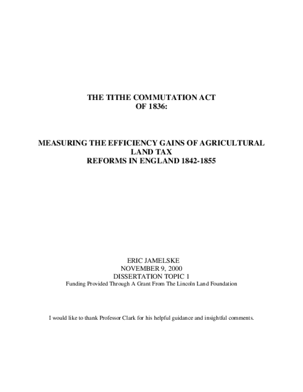 (PDF) The Tithe Commutation Act of 1836: Measuring the Efficiency Gains ...