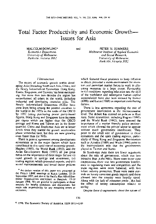 (PDF) Total Factor Productivity and Economic Growth–Issues for Asia