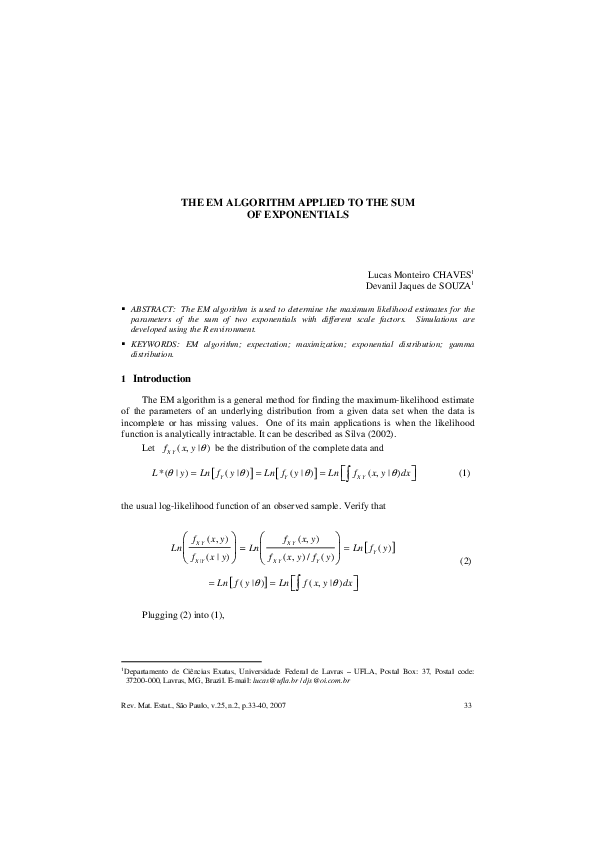 (PDF) The Em Algorithm Applied to the Sum of Exponentials