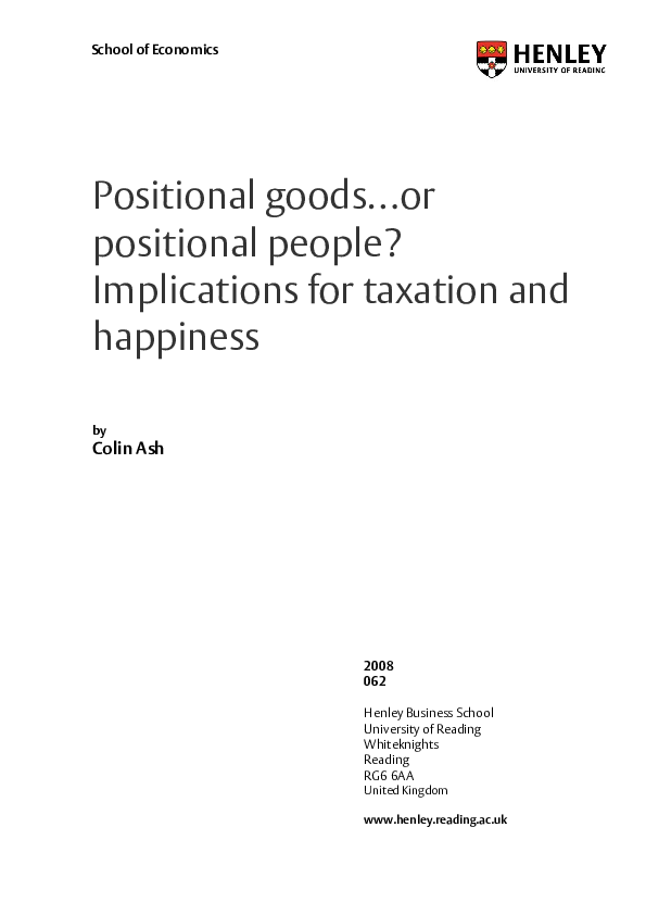 (PDF) Positional goods or positional people? Implications for taxation ...